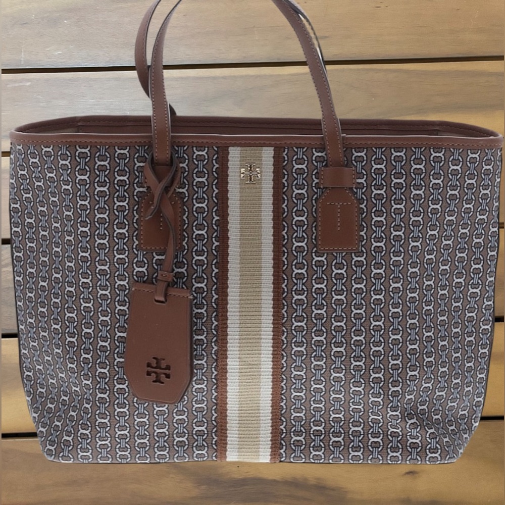 Tory Burch Brown and Cream Patterned Tote